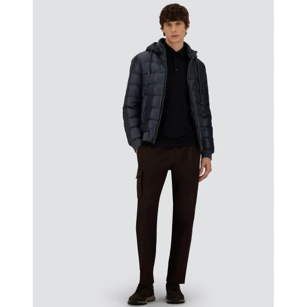 Herno Navy Blue Resort Bomber Jacket in Ultralight Nylon and Suede-Effect Microfibre | Men's Jackets | Coveti
