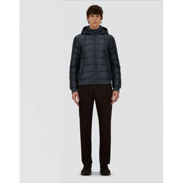Herno Navy Blue Resort Bomber Jacket in Ultralight Nylon and Suede-Effect Microfibre | Men's Jackets | Coveti