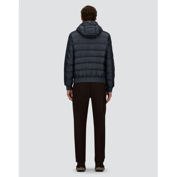 Herno Navy Blue Resort Bomber Jacket in Ultralight Nylon and Suede-Effect Microfibre | Men's Jackets | Coveti