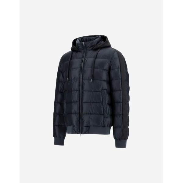 Herno Navy Blue Resort Bomber Jacket in Ultralight Nylon and Suede-Effect Microfibre | Men's Jackets | Coveti