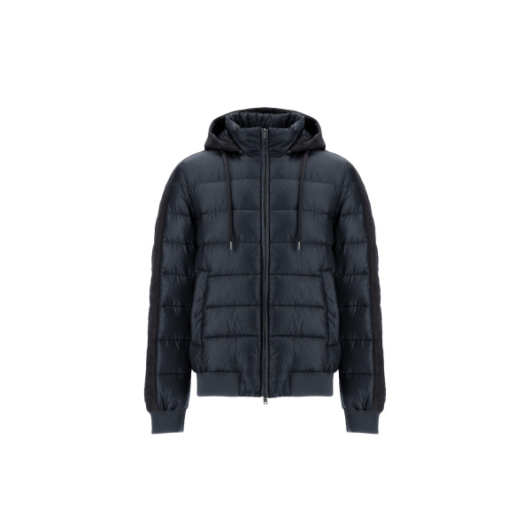 Herno Navy Blue Resort Bomber Jacket in Ultralight Nylon and Suede-Effect Microfibre | Men's Jackets | Coveti