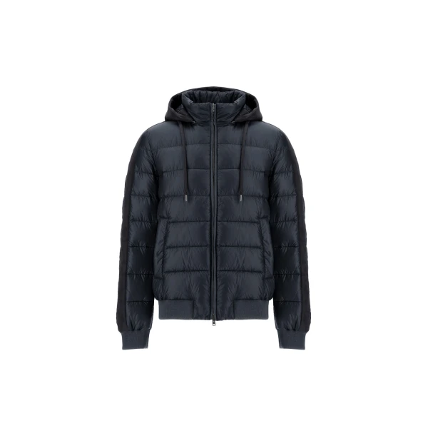 Herno Navy Blue Resort Bomber Jacket in Ultralight Nylon and Suede-Effect Microfibre | Men's Jackets | Coveti