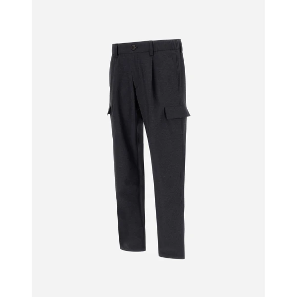Herno Navy Blue Resort Cargo Trousers in Melange-Effect Stretch Nylon | Men's Trousers | Coveti