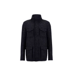Herno Navy Blue Resort Field Jacket in Bouclé Wool Fabric and Suede-Effect Microfibre | Men's Jackets | Coveti