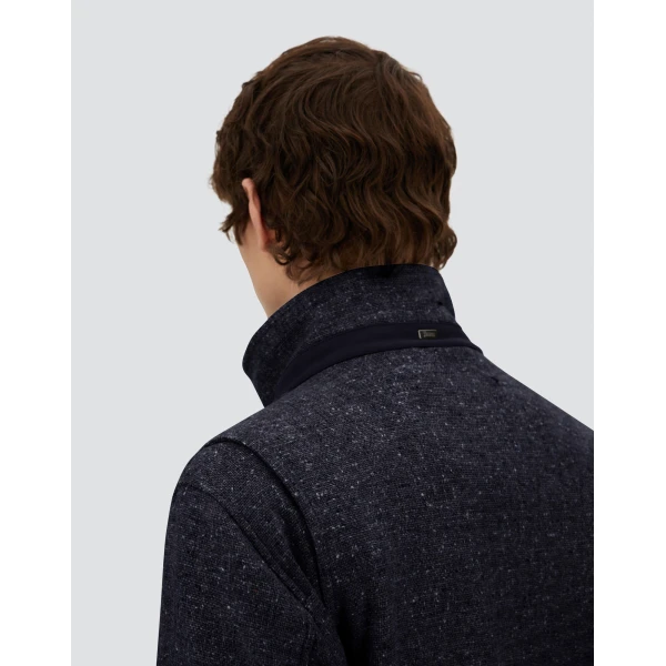 Herno Navy Blue Resort Field Jacket in Bouclé Wool Fabric and Suede-Effect Microfibre | Men's Jackets | Coveti
