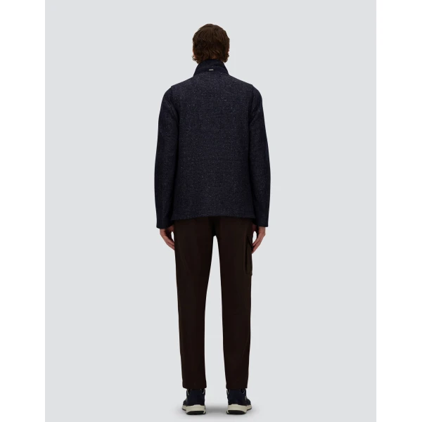 Herno Navy Blue Resort Field Jacket in Bouclé Wool Fabric and Suede-Effect Microfibre | Men's Jackets | Coveti