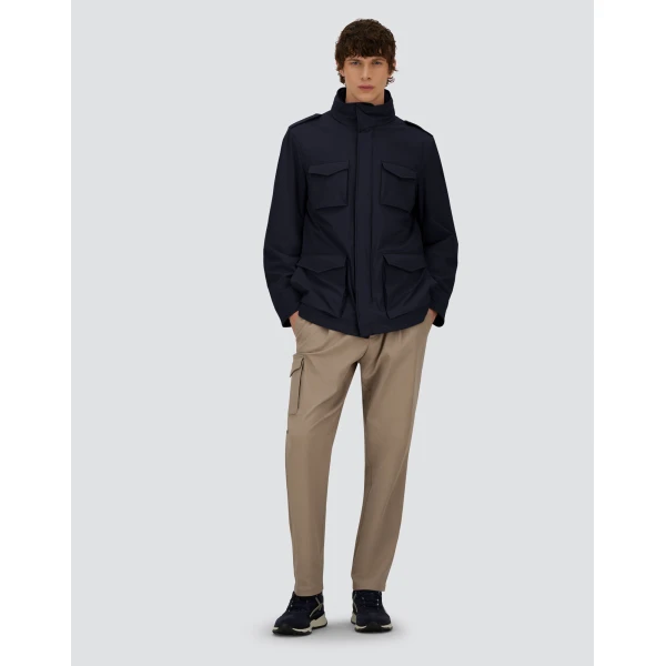 Herno Navy Blue Resort Field Jacket in Bouclé Wool and Technical Stretch Fabric | Men's Jackets | Coveti