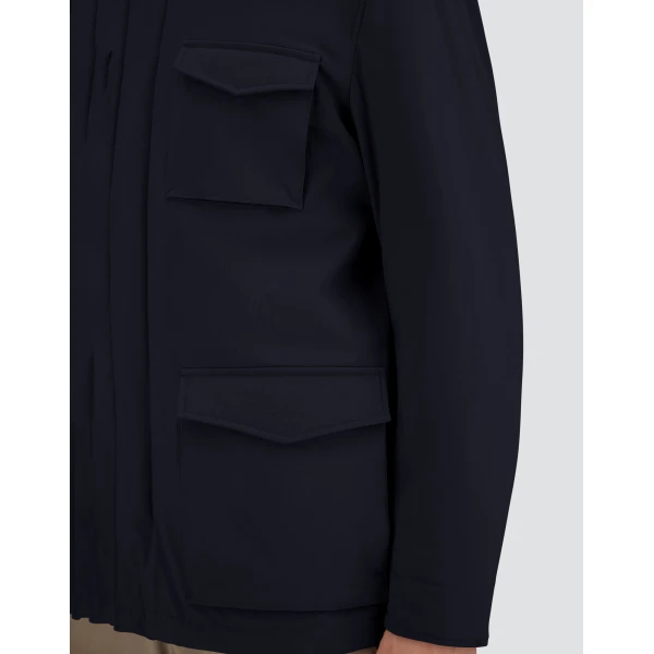 Herno Navy Blue Resort Field Jacket in Bouclé Wool and Technical Stretch Fabric | Men's Jackets | Coveti