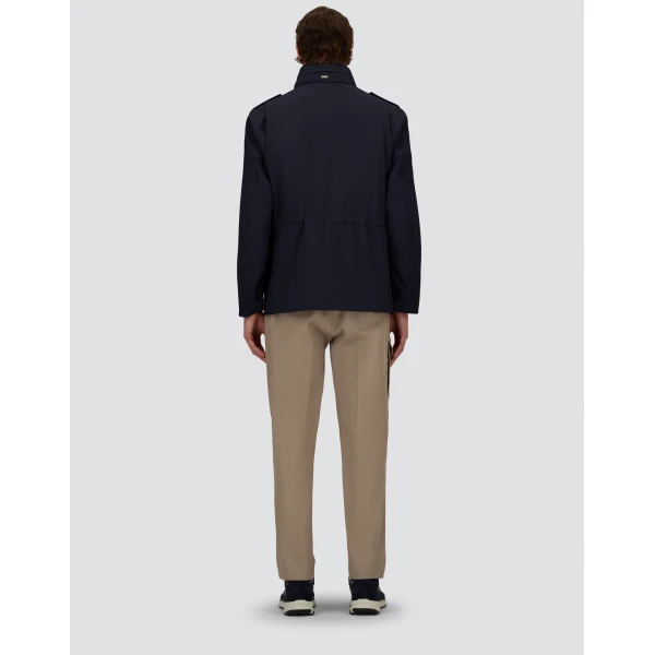 Herno Navy Blue Resort Field Jacket in Bouclé Wool and Technical Stretch Fabric | Men's Jackets | Coveti