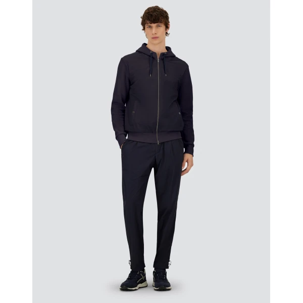 Herno Navy Blue Resort Hooded Jacket in Cotton Interlock and Travel Nylon Ponente | Men's Jackets | Coveti