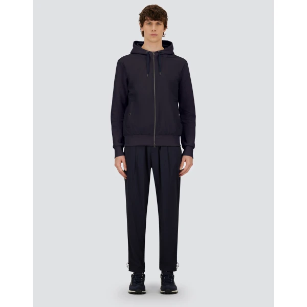 Herno Navy Blue Resort Hooded Jacket in Cotton Interlock and Travel Nylon Ponente | Men's Jackets | Coveti
