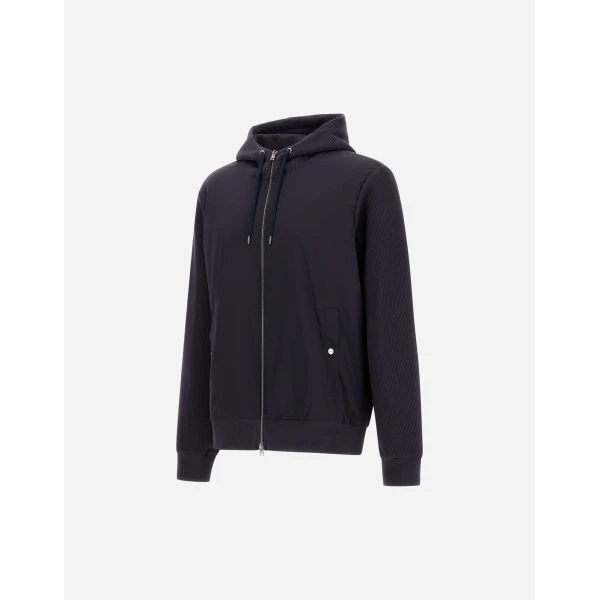 Herno Navy Blue Resort Hooded Jacket in Cotton Interlock and Travel Nylon Ponente | Men's Jackets | Coveti