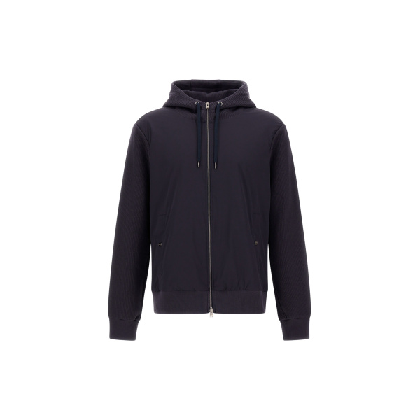 Herno Navy Blue Resort Hooded Jacket in Cotton Interlock and Travel Nylon Ponente | Men's Jackets | Coveti