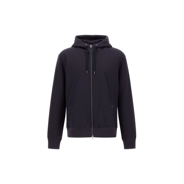 Herno Navy Blue Resort Hooded Jacket in Cotton Interlock and Travel Nylon Ponente | Men's Jackets | Coveti