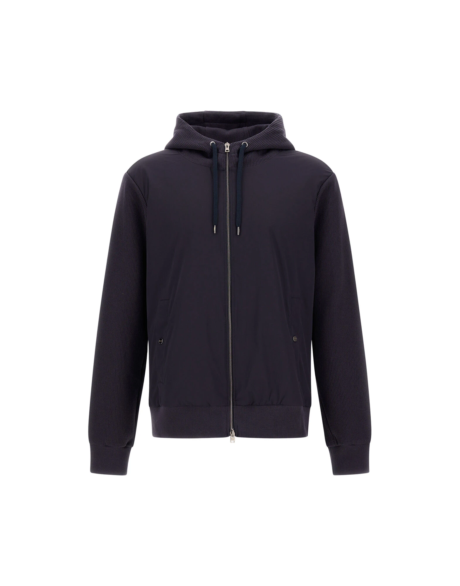 Herno Navy Blue Resort Hooded Jacket in Cotton Interlock and Travel Nylon Ponente Herno Navy Blue Resort Hooded Jacket in Cotton Interlock and Travel Nylon Ponente | Men's Jackets | Coveti