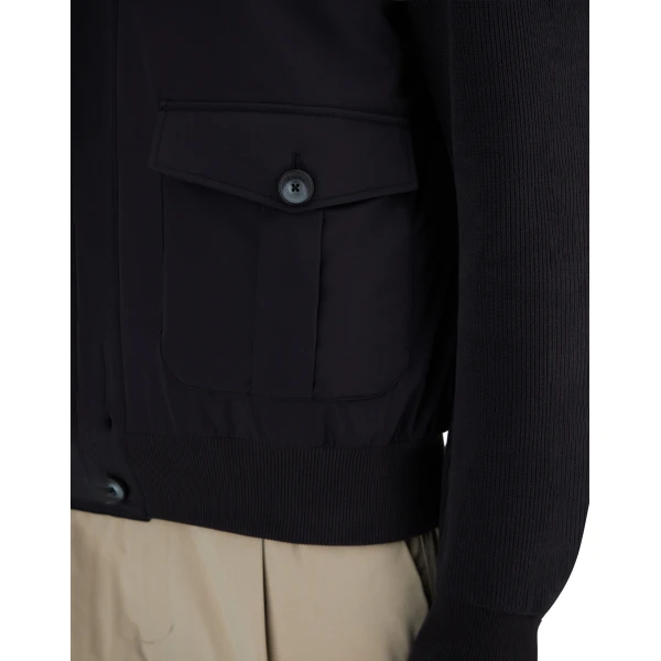 Herno Navy Blue Resort Jacket in Cotton Interlock and Travel Nylon Ponente | Men's Jackets | Coveti