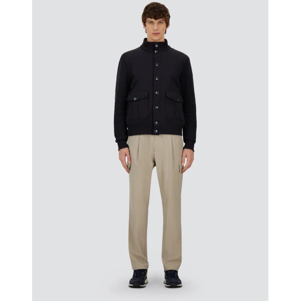 Herno Navy Blue Resort Jacket in Cotton Interlock and Travel Nylon Ponente | Men's Jackets | Coveti
