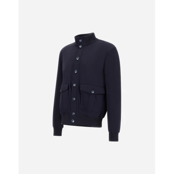 Herno Navy Blue Resort Jacket in Cotton Interlock and Travel Nylon Ponente | Men's Jackets | Coveti