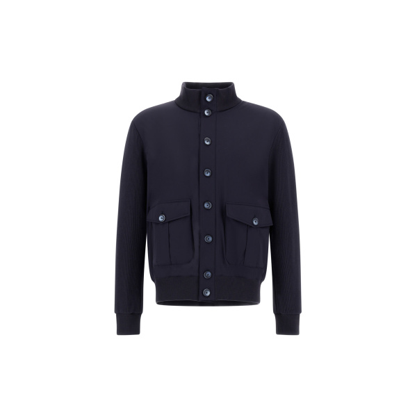Herno Navy Blue Resort Jacket in Cotton Interlock and Travel Nylon Ponente | Men's Jackets | Coveti