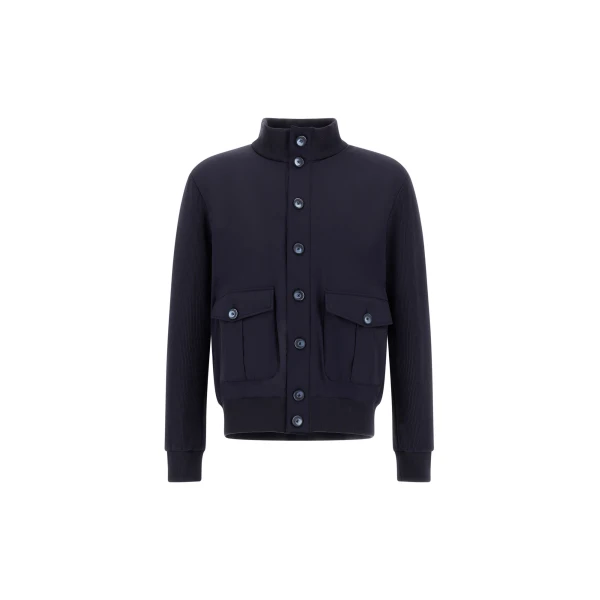 Navy Blue Resort Jacket in Cotton Interlock and Travel Nylon Ponente