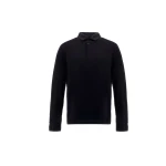 Herno Navy Blue Resort Long-Sleeve Polo Shirt in Wool Jersey with a Shiny Finish | Men's T-Shirts and Polos | Coveti