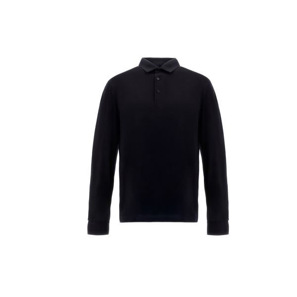 Herno Navy Blue Resort Long-Sleeve Polo Shirt in Wool Jersey with a Shiny Finish | Men's T-Shirts and Polos | Coveti