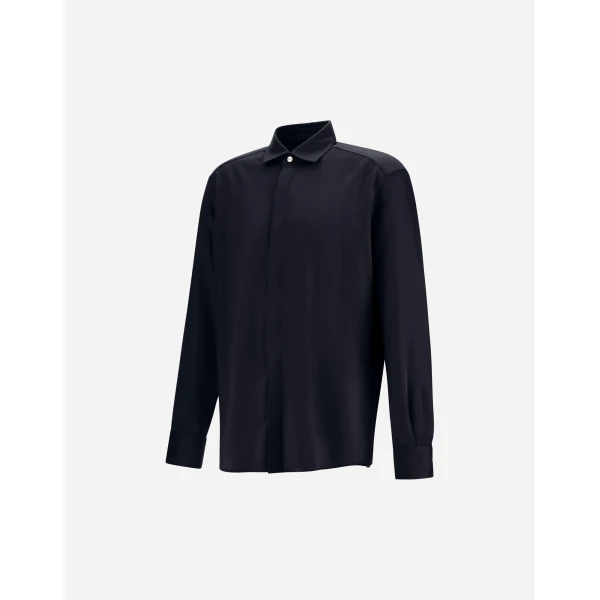 Herno Navy Blue Resort Shirt in Cashmere and Silk | Men's Shirts | Coveti
