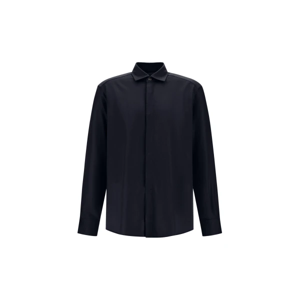 Herno Navy Blue Resort Shirt in Cashmere and Silk | Men's Shirts | Coveti