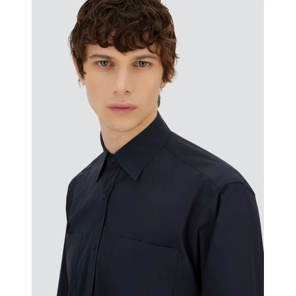 Herno Navy Blue Resort Shirt in Stretch Micromodal | Men's Shirts | Coveti