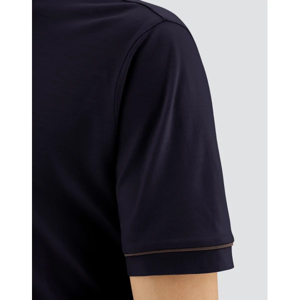 Herno Navy Blue Resort Short-Sleeve Polo Shirt in Wool Jersey with a Shiny Finish | Men's T-Shirts and Polos | Coveti