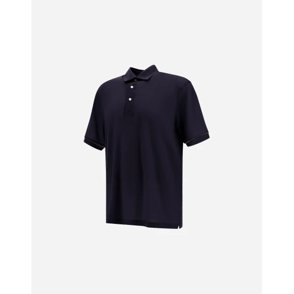 Herno Navy Blue Resort Short-Sleeve Polo Shirt in Wool Jersey with a Shiny Finish | Men's T-Shirts and Polos | Coveti