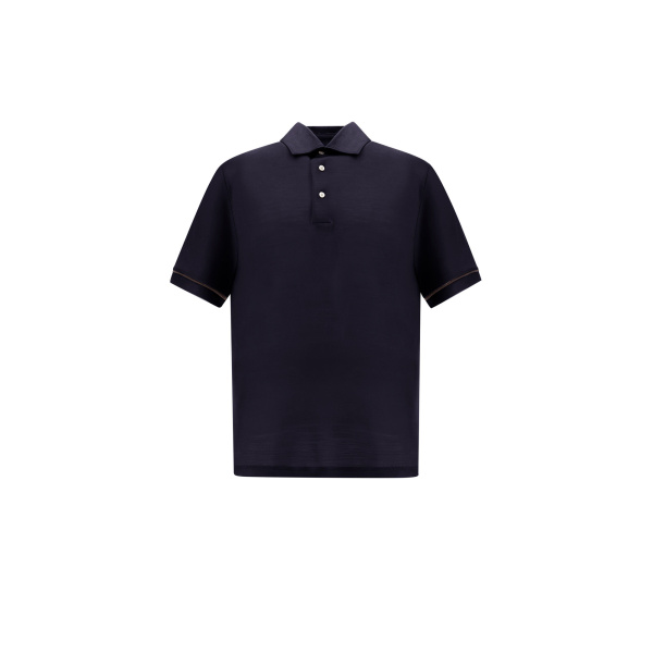 Herno Navy Blue Resort Short-Sleeve Polo Shirt in Wool Jersey with a Shiny Finish | Men's T-Shirts and Polos | Coveti
