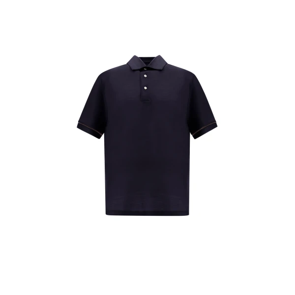 Herno Navy Blue Resort Short-Sleeve Polo Shirt in Wool Jersey with a Shiny Finish | Men's T-Shirts and Polos | Coveti