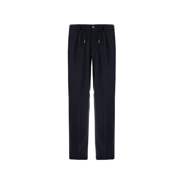 Herno Navy Blue Resort Trousers in Cashmere and Silk | Men's Trousers | Coveti