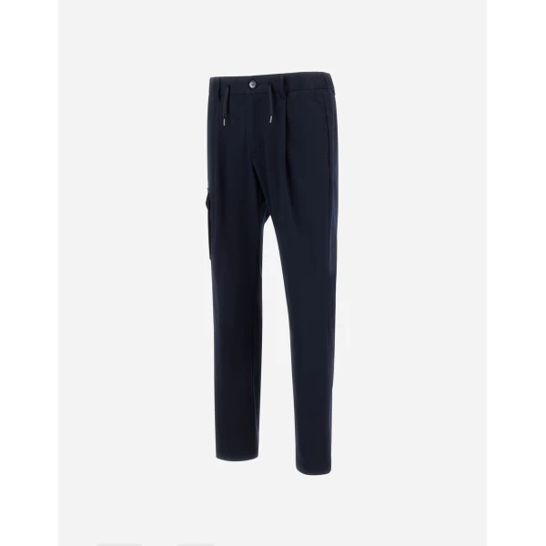Herno Navy Blue Resort Trousers in Stretch Cotton | Men's Trousers | Coveti