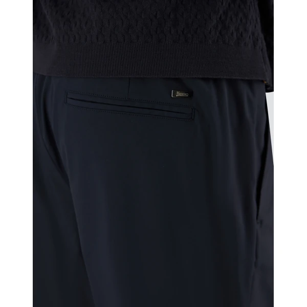 Herno Navy Blue Resort Trousers in Stretch Micromodal | Men's Trousers | Coveti
