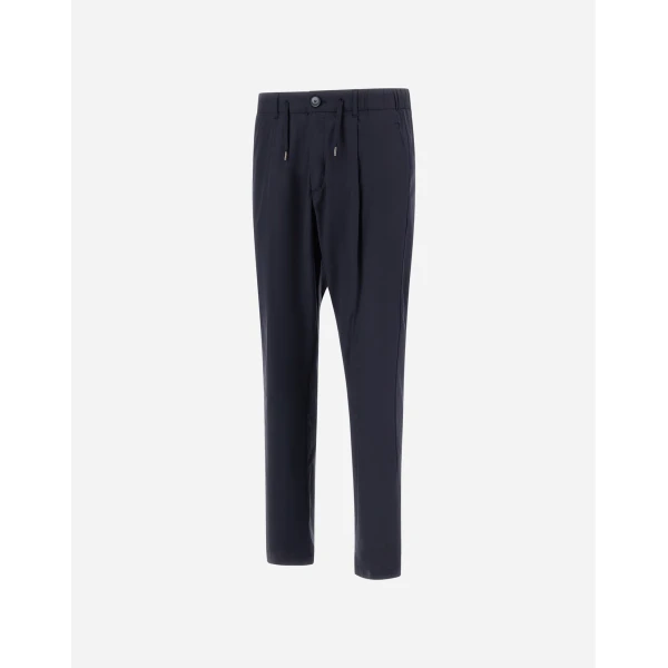 Herno Navy Blue Resort Trousers in Stretch Micromodal | Men's Trousers | Coveti
