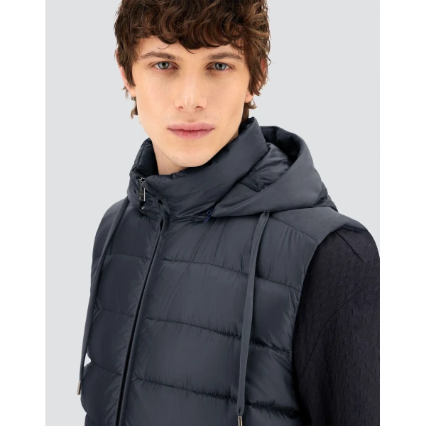 Herno Navy Blue Resort Vest in Ultralight Nylon and Suede-Effect Microfibre | Men's Jackets | Coveti