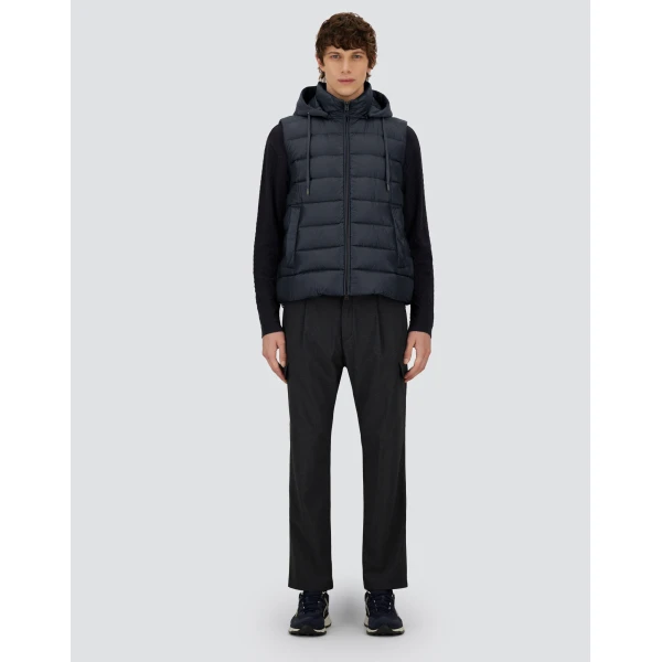 Herno Navy Blue Resort Vest in Ultralight Nylon and Suede-Effect Microfibre | Men's Jackets | Coveti