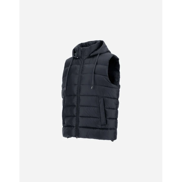 Herno Navy Blue Resort Vest in Ultralight Nylon and Suede-Effect Microfibre | Men's Jackets | Coveti