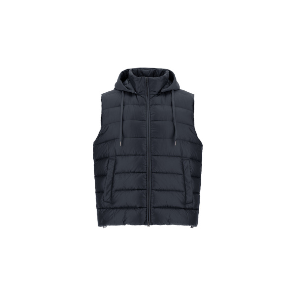 Herno Navy Blue Resort Vest in Ultralight Nylon and Suede-Effect Microfibre | Men's Jackets | Coveti
