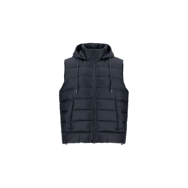Herno Navy Blue Resort Vest in Ultralight Nylon and Suede-Effect Microfibre | Men's Jackets | Coveti