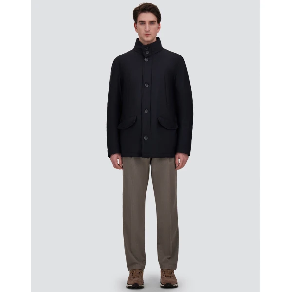 Herno Navy Blue Short Coat in Bi-Stretch Nylon | Men's Coats | Coveti