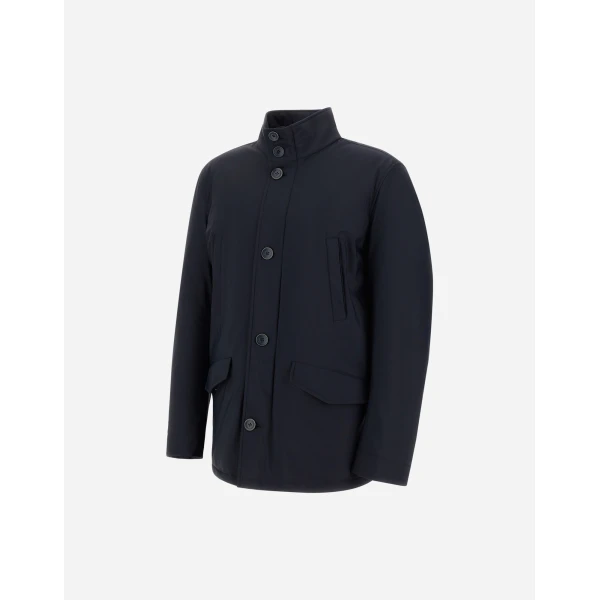 Herno Navy Blue Short Coat in Bi-Stretch Nylon | Men's Coats | Coveti
