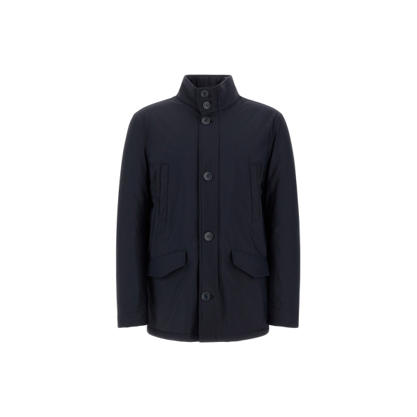 Herno Navy Blue Short Coat in Bi-Stretch Nylon | Men's Coats | Coveti
