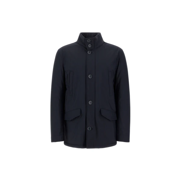 Herno Navy Blue Short Coat in Bi-Stretch Nylon | Men's Coats | Coveti