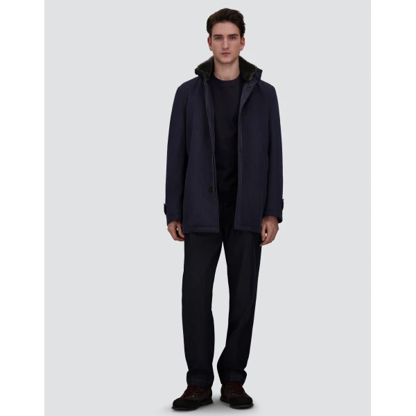 Herno Navy Blue Short Coat in Fine Wool | Men's Coats | Coveti