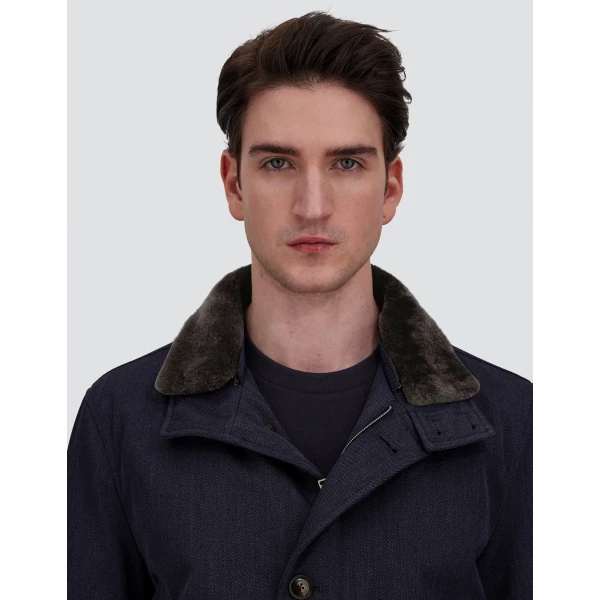 Herno Navy Blue Short Coat in Fine Wool | Men's Coats | Coveti