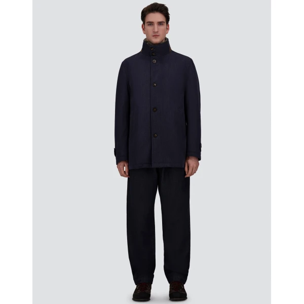 Herno Navy Blue Short Coat in Fine Wool | Men's Coats | Coveti