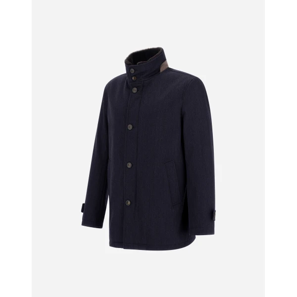 Herno Navy Blue Short Coat in Fine Wool | Men's Coats | Coveti